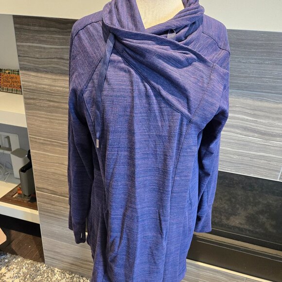SHAMBHALA XL Blue/Purple Marled Cowl Neck Snap Wrap Jacket Tunic Activewear - Picture 2 of 5